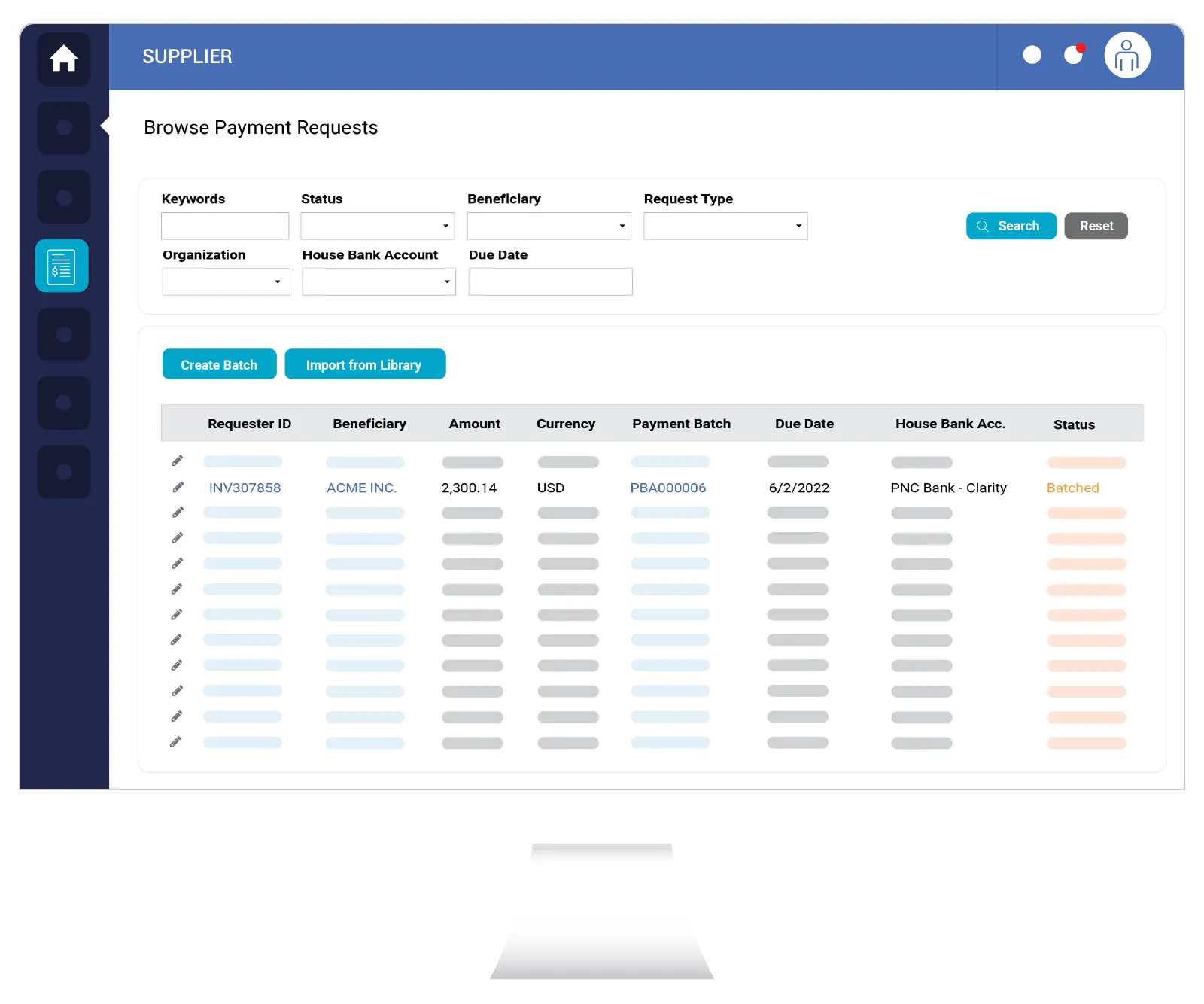 Screenshot – Supplier - Browse Payment Request - sct