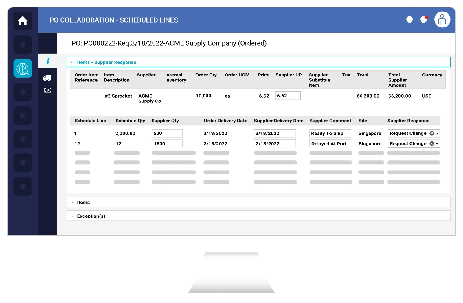 Screenshot - PO Collaboration Scheduled Lines