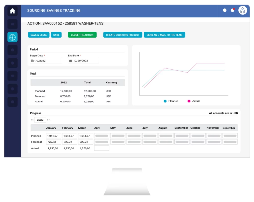 Screenshot - Sourcing - Savings Tracking